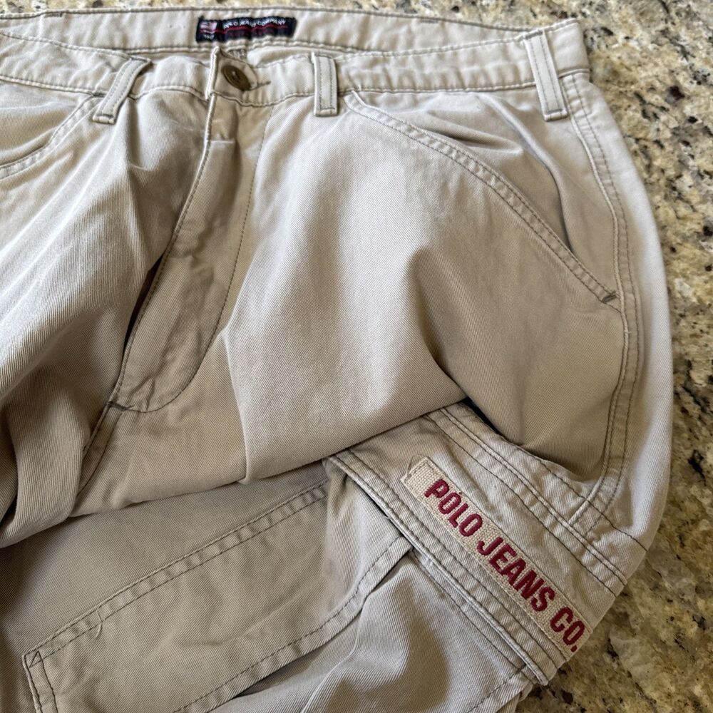 VINTAGE Polo Ralph Lauren Pants Mens 33x34 Tan Freighter Cargo Military Y2K - Picture 3 of 10